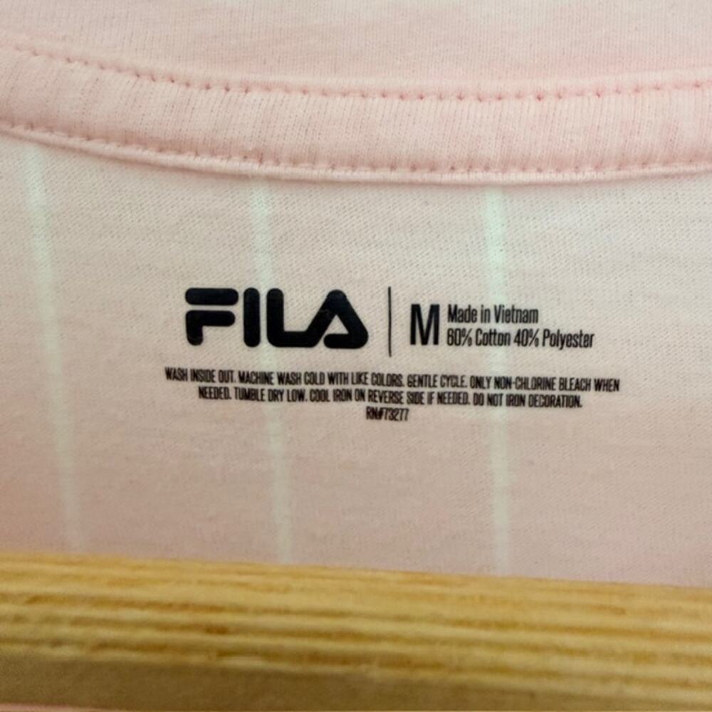 FILA Tee V-Neck Short Sleeve Pink Stripe Baseball-Style Athletic Women's Medium - Picture 3 of 8